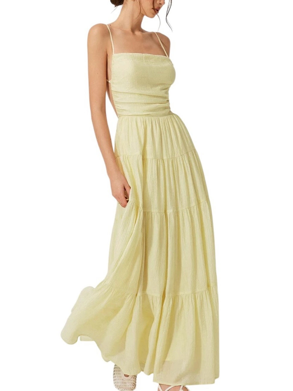 Commense Backless Tiered Maxi Dress Butter Yellow NWT Medium Tencel